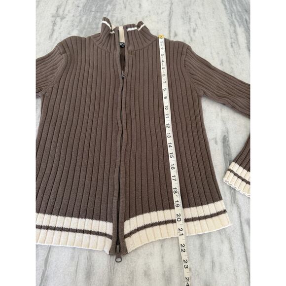 Contact New York Zippered Brown & White Knit Sweater Zip Cardigan Vintage Y2K - Picture 8 of 8